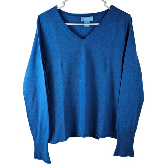 Y2K Barneys New York CO-OP Women's Large 100% Cashmere Blue V-Neck Sweater L/S - Picture 2 of 8